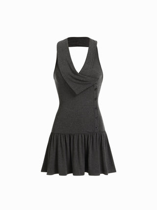Halter Asymmetrical V-neck Slim Flared Mini Dress