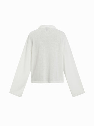 Textured Polo Neck Long Sleeve Oversized Top