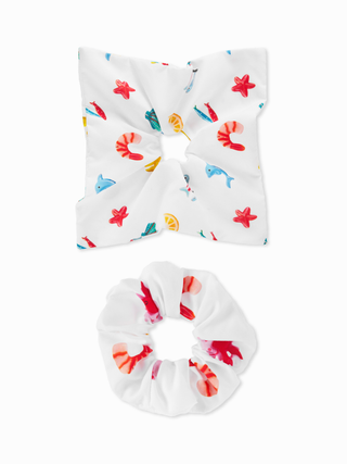 2PCS DOG & SHELL GRAPHIC SCRUNCHIE SET