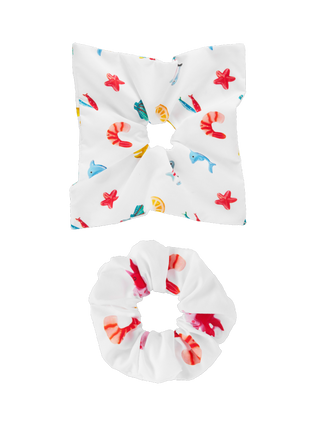 2PCS DOG & SHELL GRAPHIC SCRUNCHIE SET