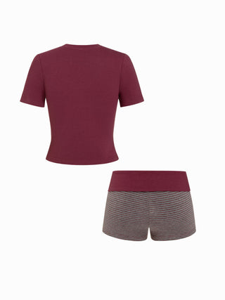 Cotton-blend Star Graphic Tee & Mid Rise Striped Shorts Loungewear Set