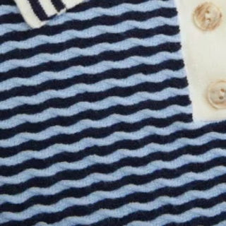 Knit Stripes Polo Neck Colorblock Short Sleeve Top