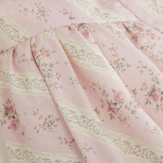 Cotton Floral Puff Sleeve Lace Trim Bowknot Flared Maxi Dress