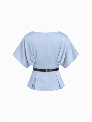 Satin Batwing Sleeve Top & Mid Rise Mermaid Skirt Set with Belt