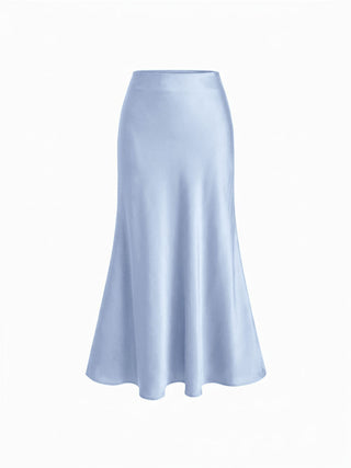 Satin Batwing Sleeve Top & Mid Rise Mermaid Skirt Set with Belt
