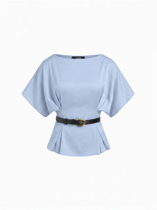 Satin Batwing Sleeve Top & Mid Rise Mermaid Skirt Set with Belt