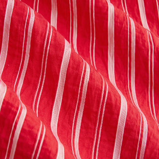 Cotton-blend Mid Rise Striped Drawstring Straight Leg Trousers