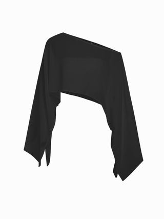Chiffon Polka Dot Boat Neck Cloak Sleeve Oversized Poncho Blouse & Bandeau