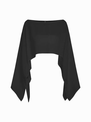 Chiffon Polka Dot Boat Neck Cloak Sleeve Oversized Poncho Blouse & Bandeau