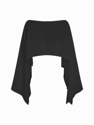 Chiffon Polka Dot Boat Neck Cloak Sleeve Oversized Poncho Blouse & Bandeau