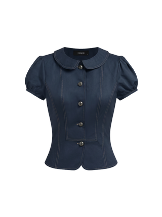 Cotton-blend Peter Pan Collar Puff Sleeve Blouse