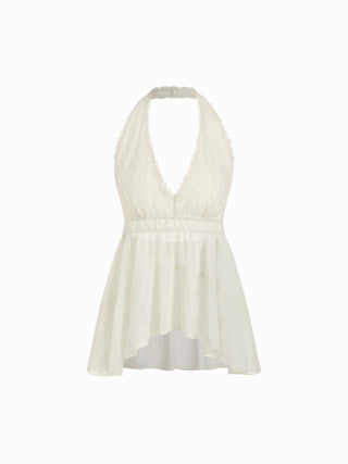 Chiffon Lace Halter Neckline Lace Panel Blouse