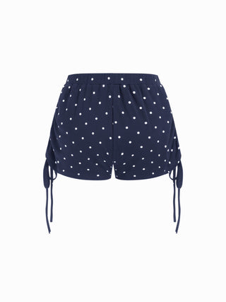 Polka Dot Drawstring Crop Cami Top & Low Rise Drawstring Micro Shorts Set