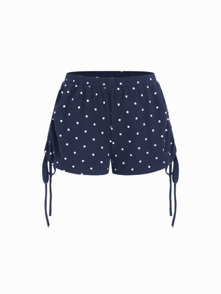 Polka Dot Drawstring Crop Cami Top & Low Rise Drawstring Micro Shorts Set