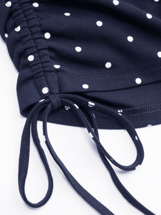 Polka Dot Drawstring Crop Cami Top & Low Rise Drawstring Micro Shorts Set