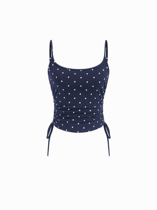 Polka Dot Drawstring Crop Cami Top & Low Rise Drawstring Micro Shorts Set