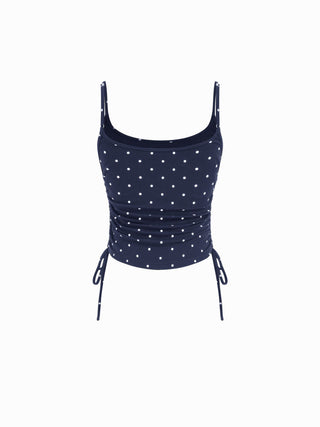 Polka Dot Drawstring Crop Cami Top & Low Rise Drawstring Micro Shorts Set