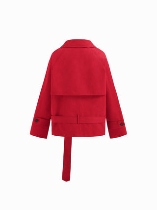 Multi-way Cotton Funnel Neck Double Breasted Oversized Windbreaker With Belt