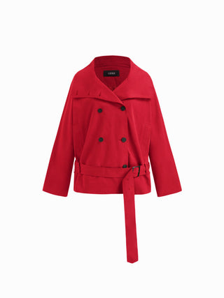 Multi-way Cotton Funnel Neck Double Breasted Oversized Windbreaker With Belt