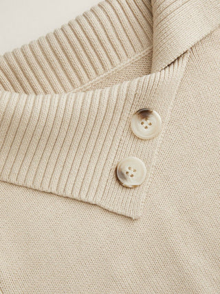 Knit Cotton-blend Asymmetrical Neck Short Sleeve Top