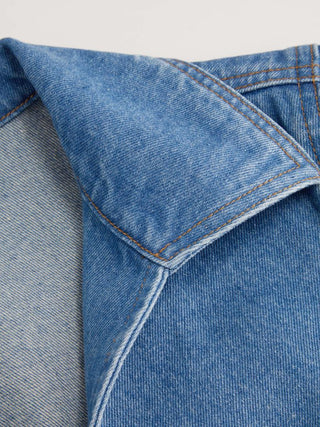 Denim Polo Neck Zip Through Blouse