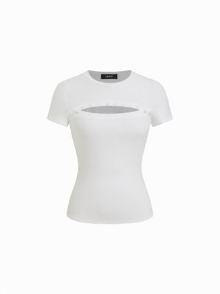 Cotton-blend Cut Out Short Sleeve Top