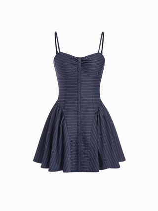 Sweetheart Neck Striped High Rise A-line Mini Dress