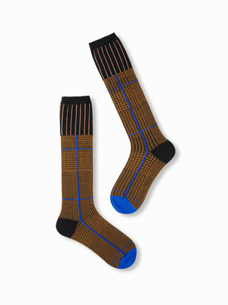 PLAID TRIM OVER THE CALF SOCKS