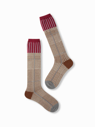 PLAID TRIM OVER THE CALF SOCKS