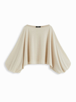 Boat Neck Lantern Sleeve Oversized Crop Top
