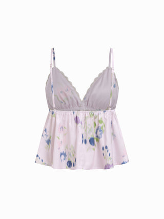 Satin Floral Lace Trim Crop Cami & High Rise Shorts Loungewear Set