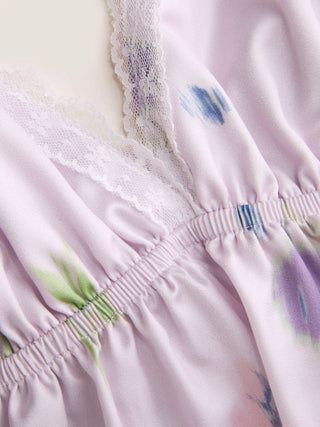 Satin Floral Lace Trim Crop Cami & High Rise Shorts Loungewear Set