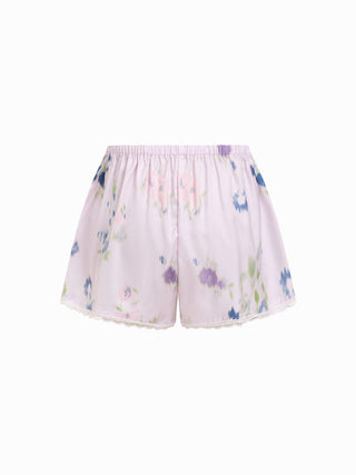 Satin Floral Lace Trim Crop Cami & High Rise Shorts Loungewear Set