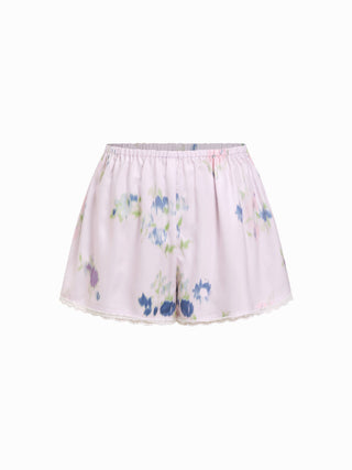 Satin Floral Lace Trim Crop Cami & High Rise Shorts Loungewear Set