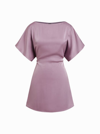 Satin Boat Neck Batwing Sleeve Oversized Mini Dress