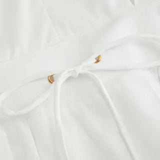 Cotton-blend Puff Sleeve Drawstring Bubble Hem Shirt Mini Dress