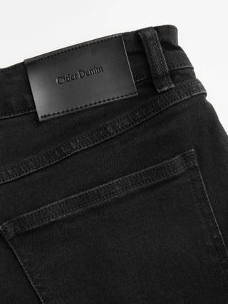 Stretch Denim Mid Rise Washed Metal Detail Straight Leg Jeans