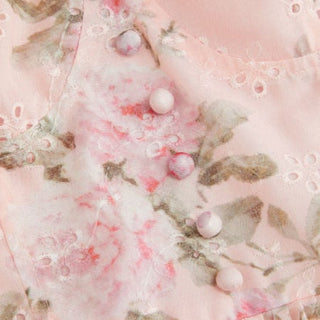 Eyelet Floral Sweetheart Neck Shirred Flared Midi Dress
