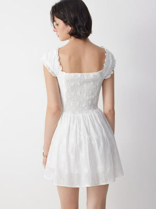 Cotton Sweetheart Broderie Anglaise Ruffled Flared Mini Dress