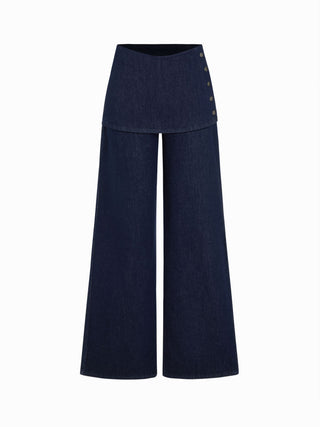 Stretch Denim Low Rise Wrap Metal Detail Straight Leg Jeans