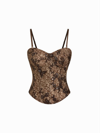 Lace Embroidery V-neck Padded Corset Cami Blouse