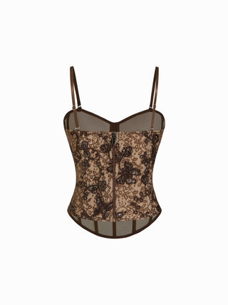 Lace Embroidery V-neck Padded Corset Cami Blouse