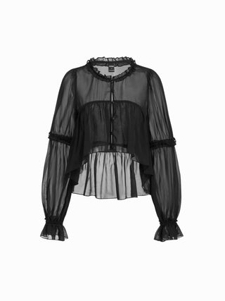 Chiffon Ruffled Long Sleeve Crop Blouse