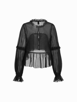 Chiffon Ruffled Long Sleeve Crop Blouse