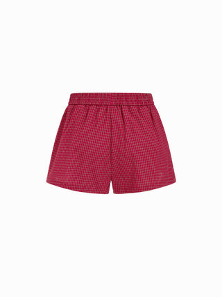 Cotton Gingham Square Neck Lace Trim Cami Top & Mid Rise Shorts Loungewear Set