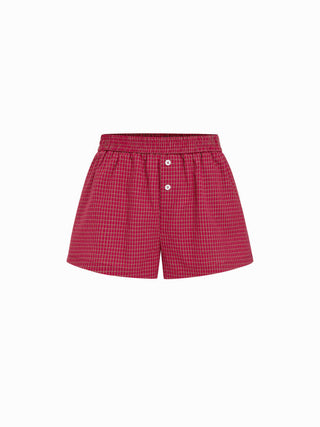 Cotton Gingham Square Neck Lace Trim Cami Top & Mid Rise Shorts Loungewear Set