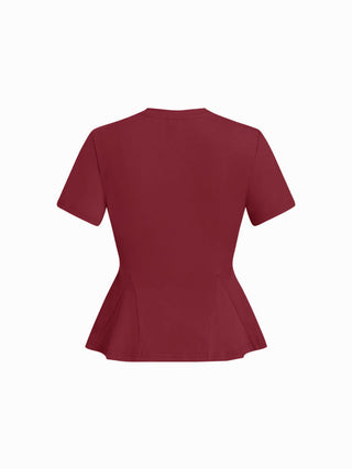 Cotton-blend Short Sleeve Ruffled Hem Tee