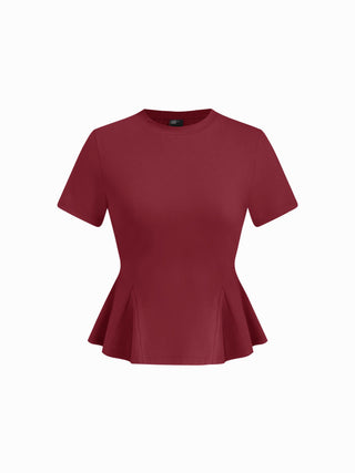 Cotton-blend Short Sleeve Ruffled Hem Tee