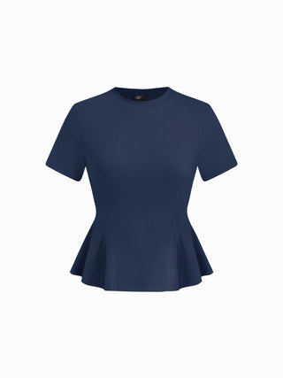 Cotton-blend Short Sleeve Ruffled Hem Tee