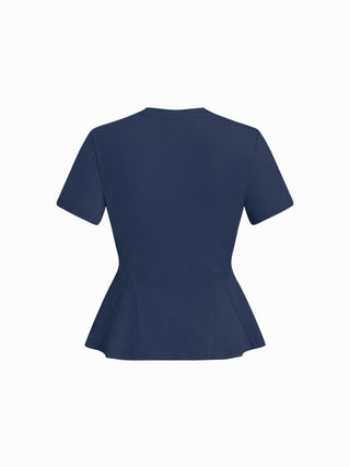 Cotton-blend Short Sleeve Ruffled Hem Tee